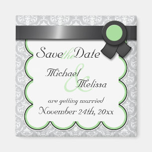 Sage & Grey Damask Save the Date Magnet