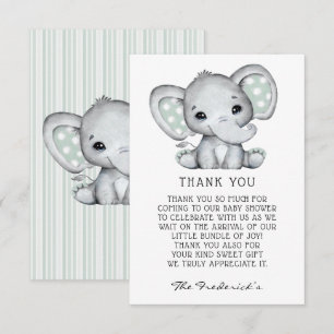 Sage Grey Elephant Baby Shower Thank You Card