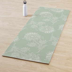 Sage Grey Green Floral Lace Yoga Mat