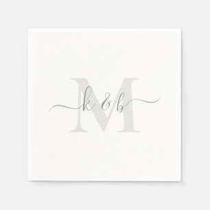 Sage & Grey Monogram Swash Script White Cocktail  Napkin