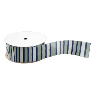Sage, Grey, Navy, and Cream Stripe Grosgrain Ribbon