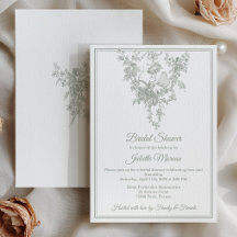 Sage Grey Toile de Jouy Bridal Shower Invitation