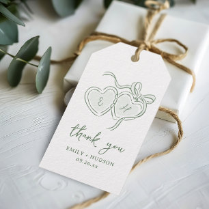 Sage Hand Drawn Hearts Monogram Thank You Favors Gift Tags
