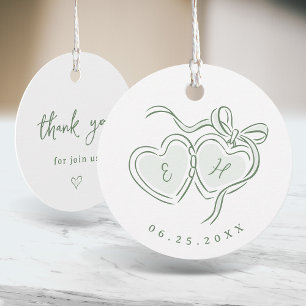 Sage Hand Drawn Hearts Monogram Thank You Favour Tags