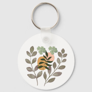 "Sage Harmony Modern Botanical Leaves Wall Art Key Ring