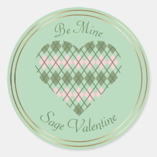 Sage Hearts Sage and Pink Argyle Heart  Classic Round Sticker