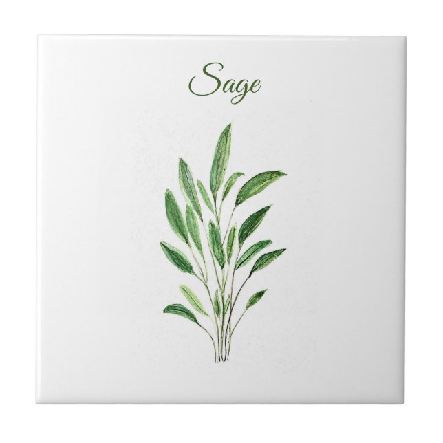 Sage Herb Greenery Kitchen Culinary Green Rustic Tile (Front)