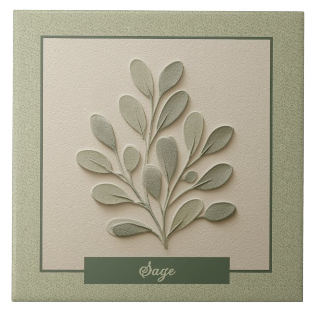 Sage Herb Kitchen Soft Green Faux Relief Tile (Front)