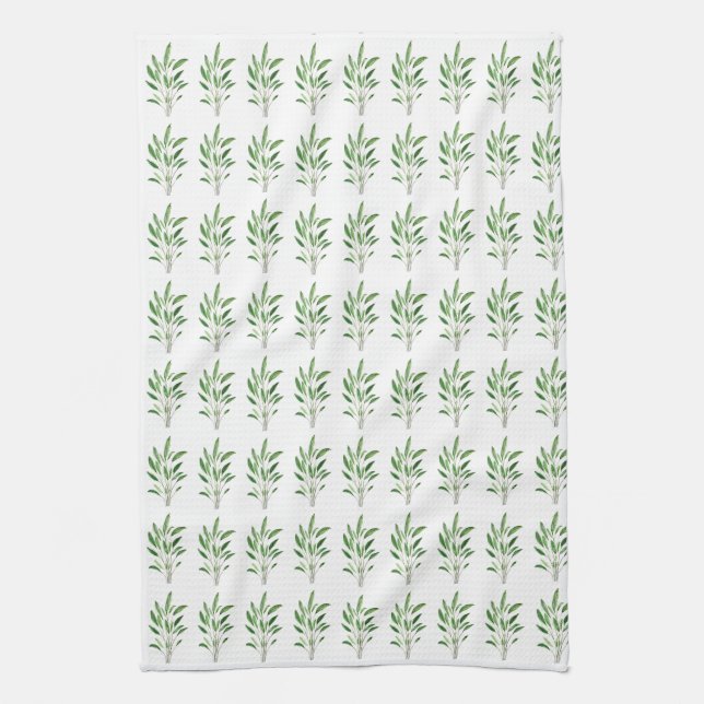 Sage Herbs Kitchen Culinary Greenery Rustic Plants Tea Towel (Vertical)