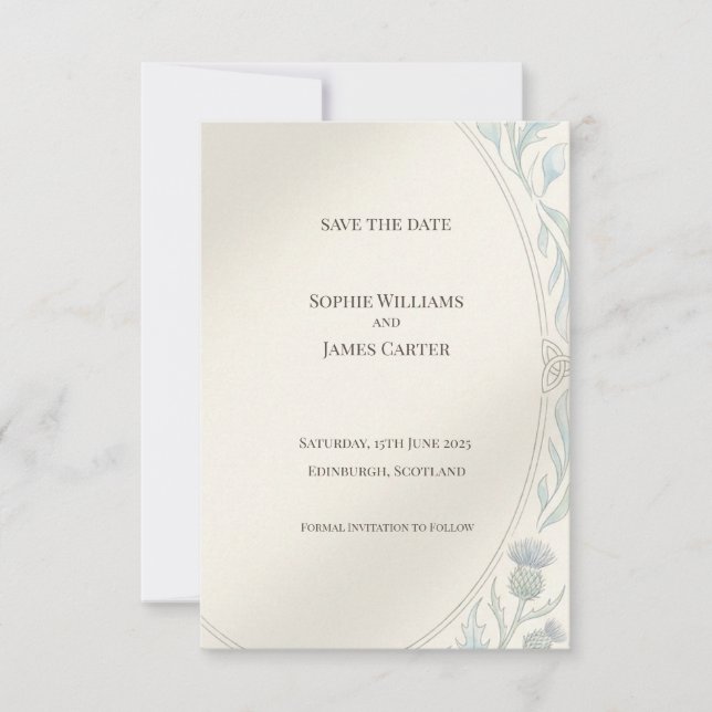 Sage Highland Thistle Save the Date Card (Front)