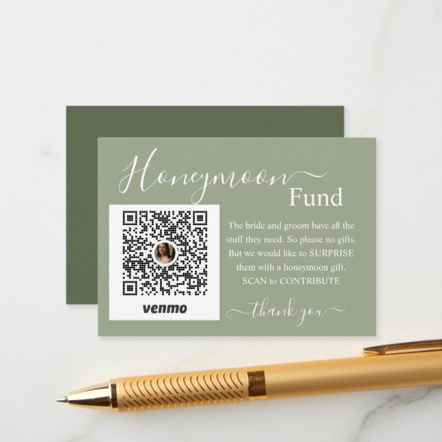 Sage Honeymoon Fund Registry Enclosure Card (Front/Back In Situ)