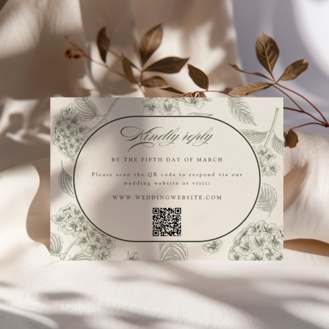 Sage Hydrangea Vintage Wedding  RSVP Card (Creator Uploaded)