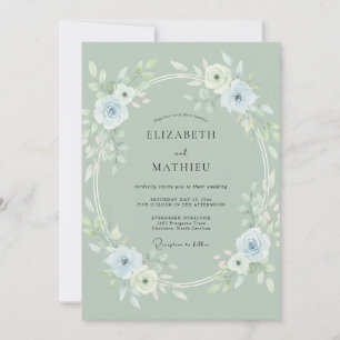 Sage Ice Petal Wedding Invitation