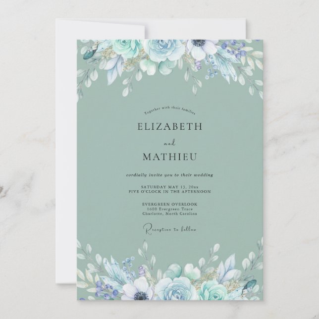 Sage Icy Painted Wedding Invitation (Front)