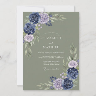 Sage Indigo Botanical Wedding Invitation