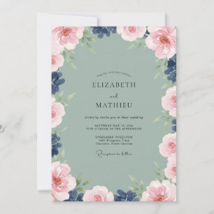 Sage Indigo Wreath Wedding Invitation