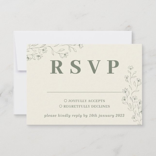 Sage Ivory Beige Tiny Floral Wedding Response (Front)
