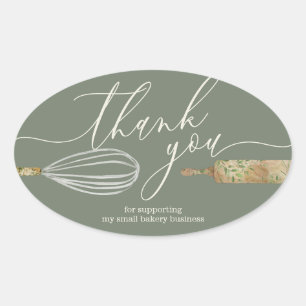 Sage Ivory Chef Thank You Bakery Small Business Oval Sticker