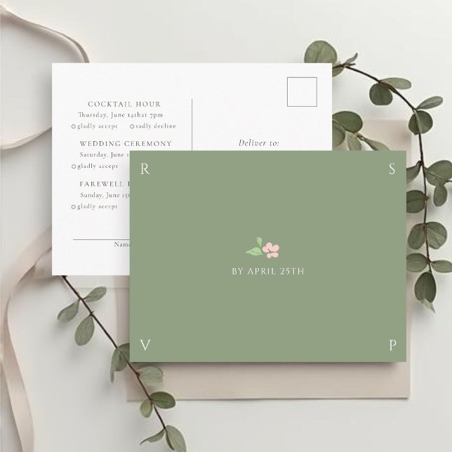 Sage & Ivory | Chic Wedding RSVP Response Postcard (Creator Uploaded)