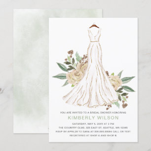 Sage Ivory Floral Wedding Dress Bridal Shower Invitation