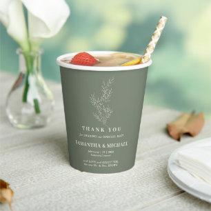 Sage Ivory Ivy Flower Minimal Drink Wedding Paper Cups