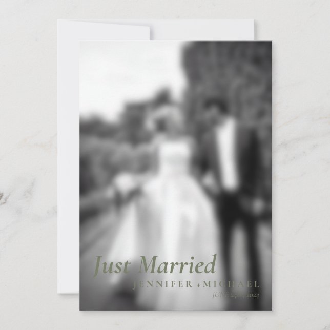 Sage Just Married Elegant Simple Wedding Photo Invitation (Front)