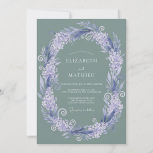 Sage Lavender Floral Wreath Wedding Invitation