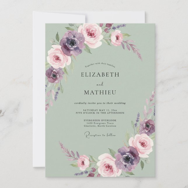 Sage Lavender Painted Wedding Invitation (Front)