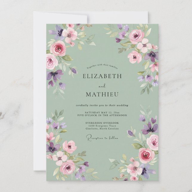 Sage Lavender Ranunculus Eucalyptus Wedding Invitation (Front)