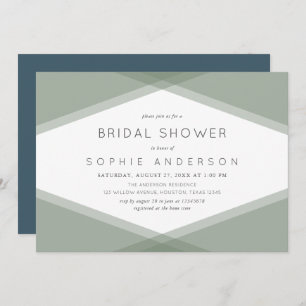 Sage Layered Geometric & Blue Slate Bridal Shower Invitation