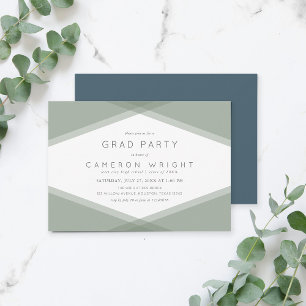 Sage Layered Geometric & Blue Slate Grad Party Invitation