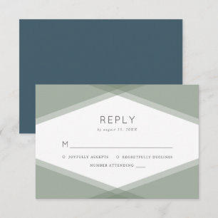 Sage Layered Geometric & Blue Slate Reply RSVP Card
