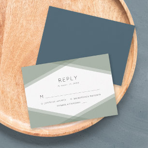 Sage Layered Geometric & Blue Slate Reply RSVP Card