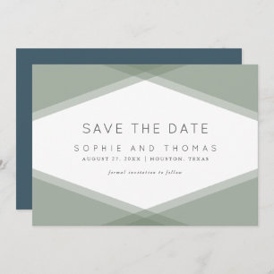Sage Layered Geometric & Blue Slate Save the Date Invitation