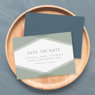 Sage Layered Geometric & Blue Slate Save the Date Invitation