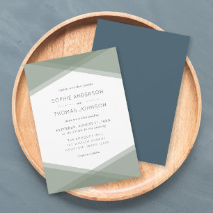 Sage Layered Geometric & Blue Slate Wedding Invitation