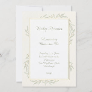 Sage Leaf Minimal Baby Shower Invitation