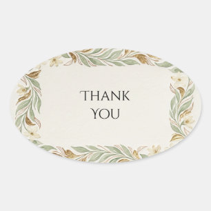 Sage Leaf Thank You Oval Sticker