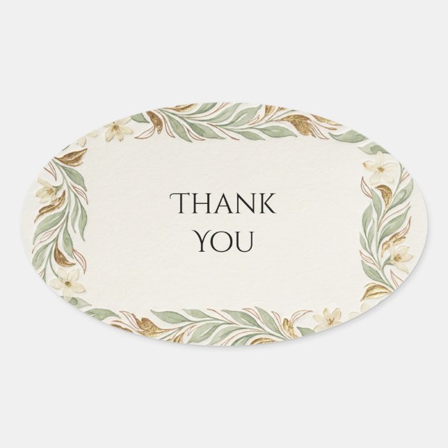Sage Leaf Thank You Oval Sticker (Front)