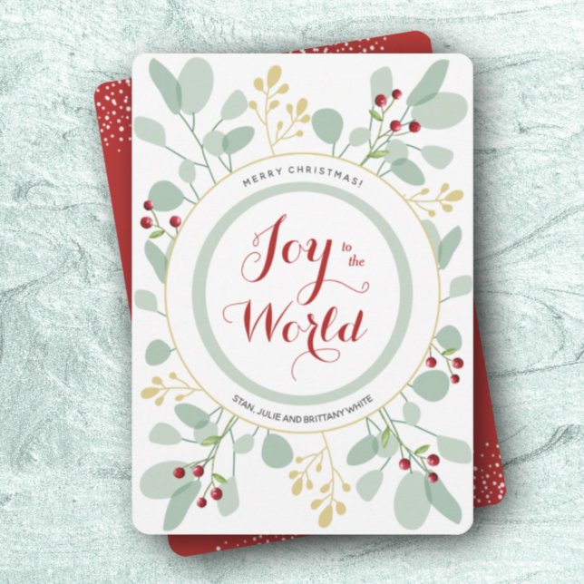 Sage Leaves and Berries Joy to the World Holiday Card (Creator Uploaded)