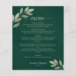 Sage Leaves on Emerald Budget Wedding Menu