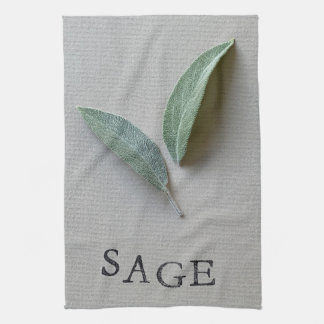 Sage leaves with word tea towel