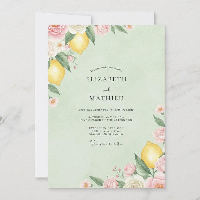 Sage Lemon Citrus Eucalyptus Wedding Invitation (Front)