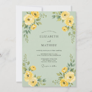Sage Lemon Ranunculus Eucalyptus Wedding Invitation