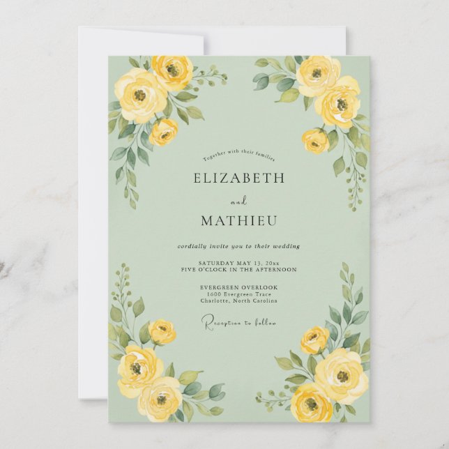 Sage Lemon Ranunculus Eucalyptus Wedding Invitation (Front)