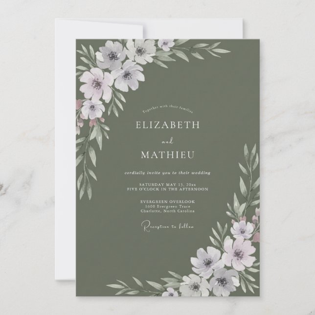 Sage Lilac Botanical Wedding Invitation (Front)