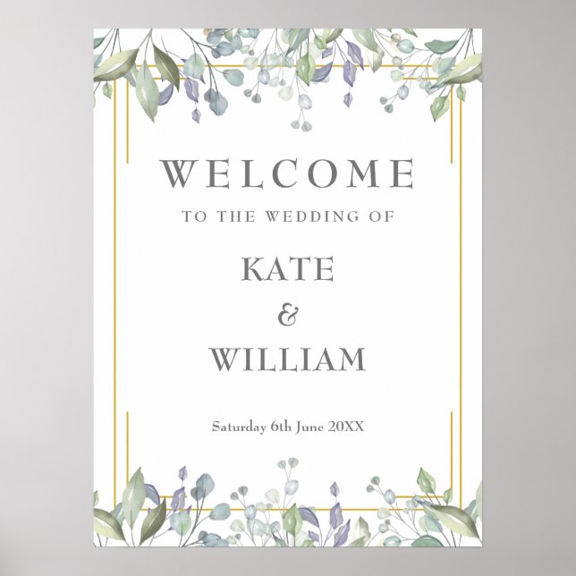 Sage Lilac Floral Geometric Wedding Welcome Sign (Front)