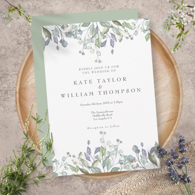 Sage Lilac Greenery Watercolor Floral Wedding Invitation (Creator Uploaded)