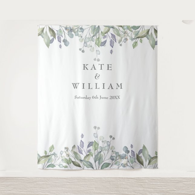 Sage Lilac Greenery Wedding Photo Booth Backdrop Tapestry (Front)
