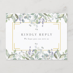 Sage Lilac Greenery Wedding RSVP Invitation Postcard